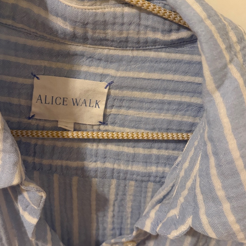 Alice Walk Blue White Striped Organic Cotton Gauze Tunic Shirt Dress Size S - Picture 4 of 6